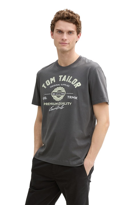 Tom Tailor, Памучна тениска с лого, Антрацитно сиво