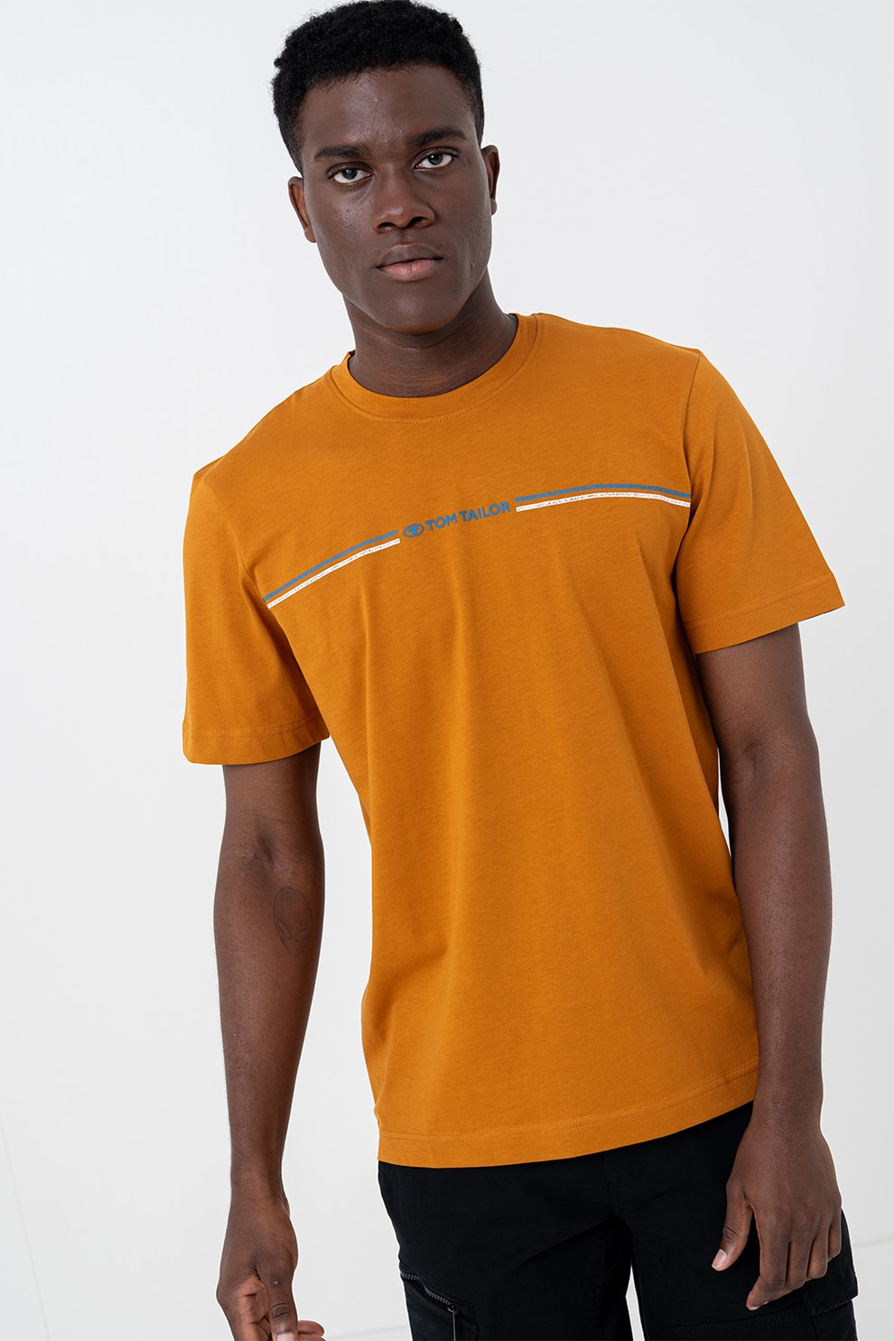 Tom Tailor, Tricou din amestec de bumbac organic, Maro scortisoara, M