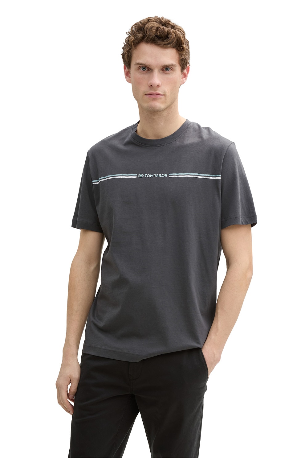 Tom Tailor, Tricou din amestec de bumbac organic, Gri inchis, S