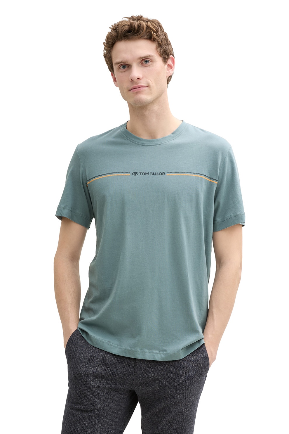 Tom Tailor, Tricou din amestec de bumbac organic, Verde pal, M