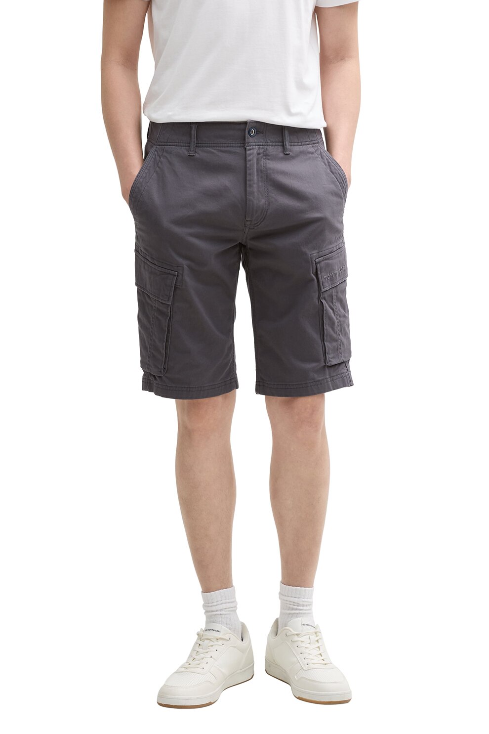 Tom Tailor, Pantaloni cargo scurti, Gri inchis, 36