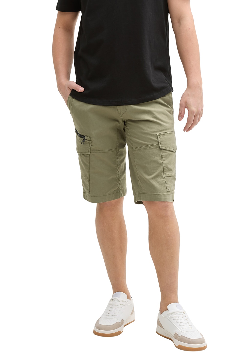 Tom Tailor, Bermude cargo de denim, Verde deschis, M