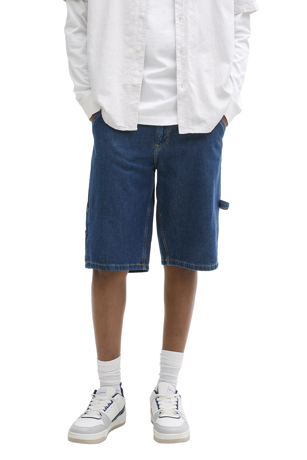 Tom Tailor, Bermude uni de denim, Albastru melange, S