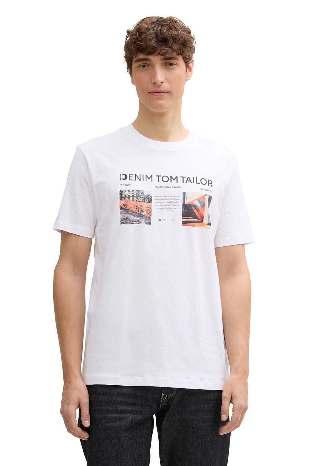 Tom Tailor, Tricou de bumbac cu logo, Alb, M