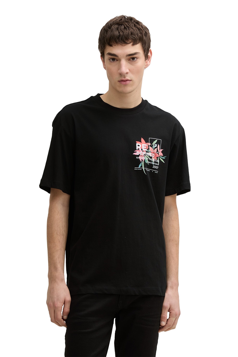 Tom Tailor, Tricou din bumbac cu model text, Negru, XL