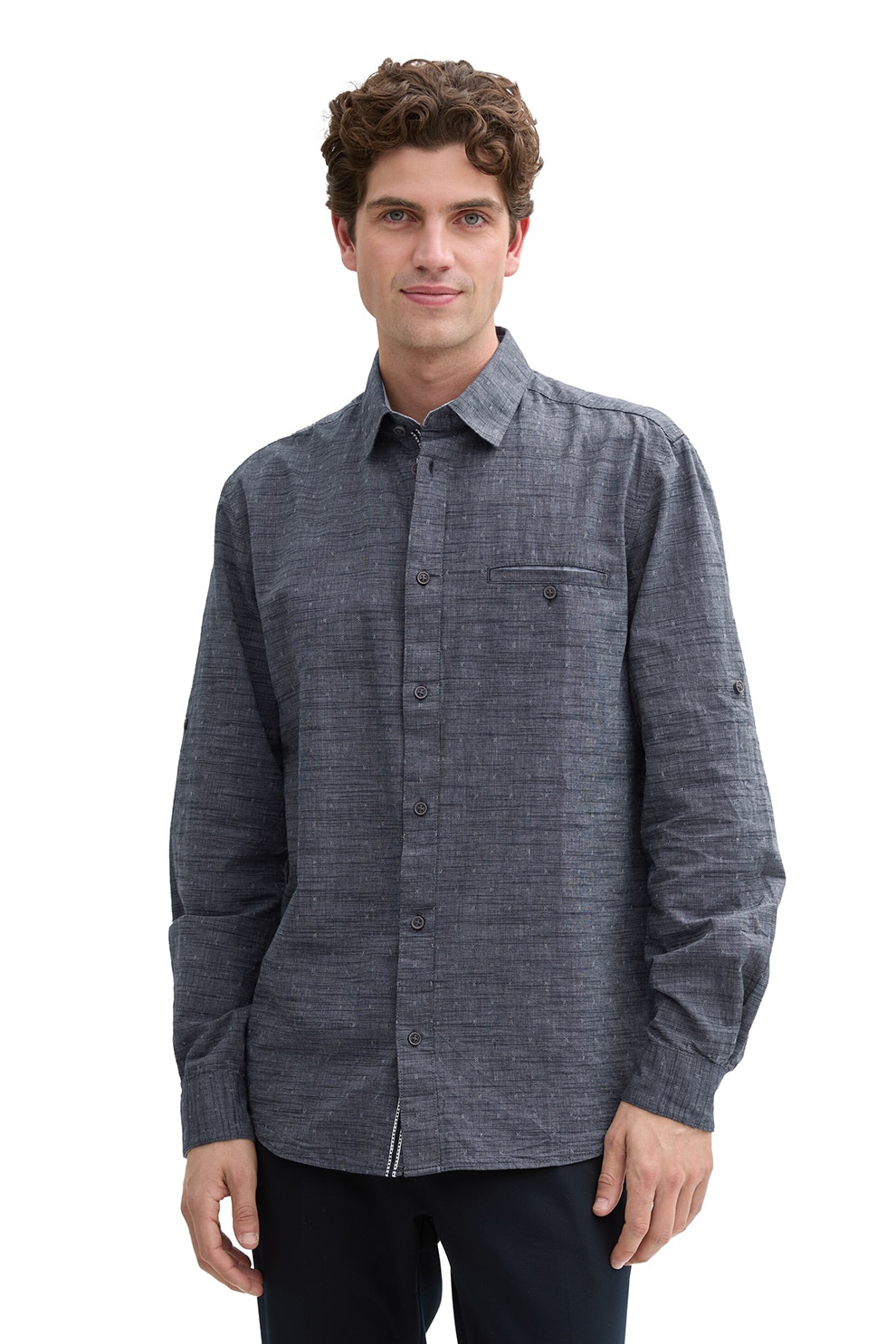 Tom Tailor, Camasa din amestec de bumbac organic, Albastru prafuit, M