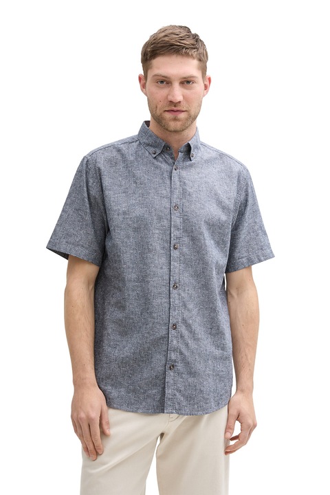 Tom Tailor, Rövid ujjú lentartalmú ing, Fehér/Tengerészkék