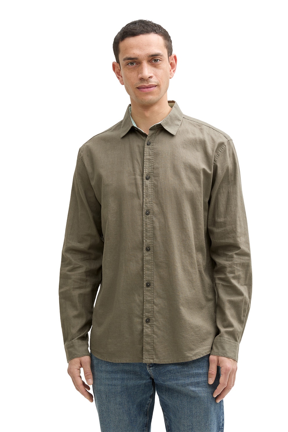 Tom Tailor, Camasa din amestec de in cu maneci lungi, Kaki, S