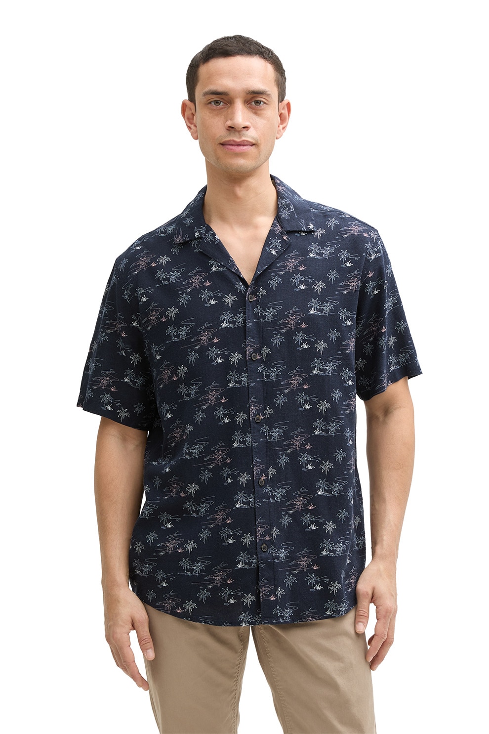 Tom Tailor, Camasa din amestec de in cu maneci scurte, Bleumarin, M