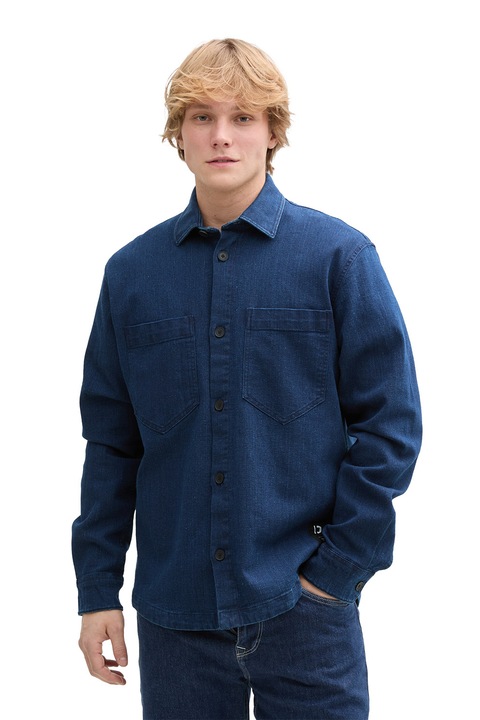 Tom Tailor, Jacheta-camasa din denim cu buzunare pe piept, Albastru indigo