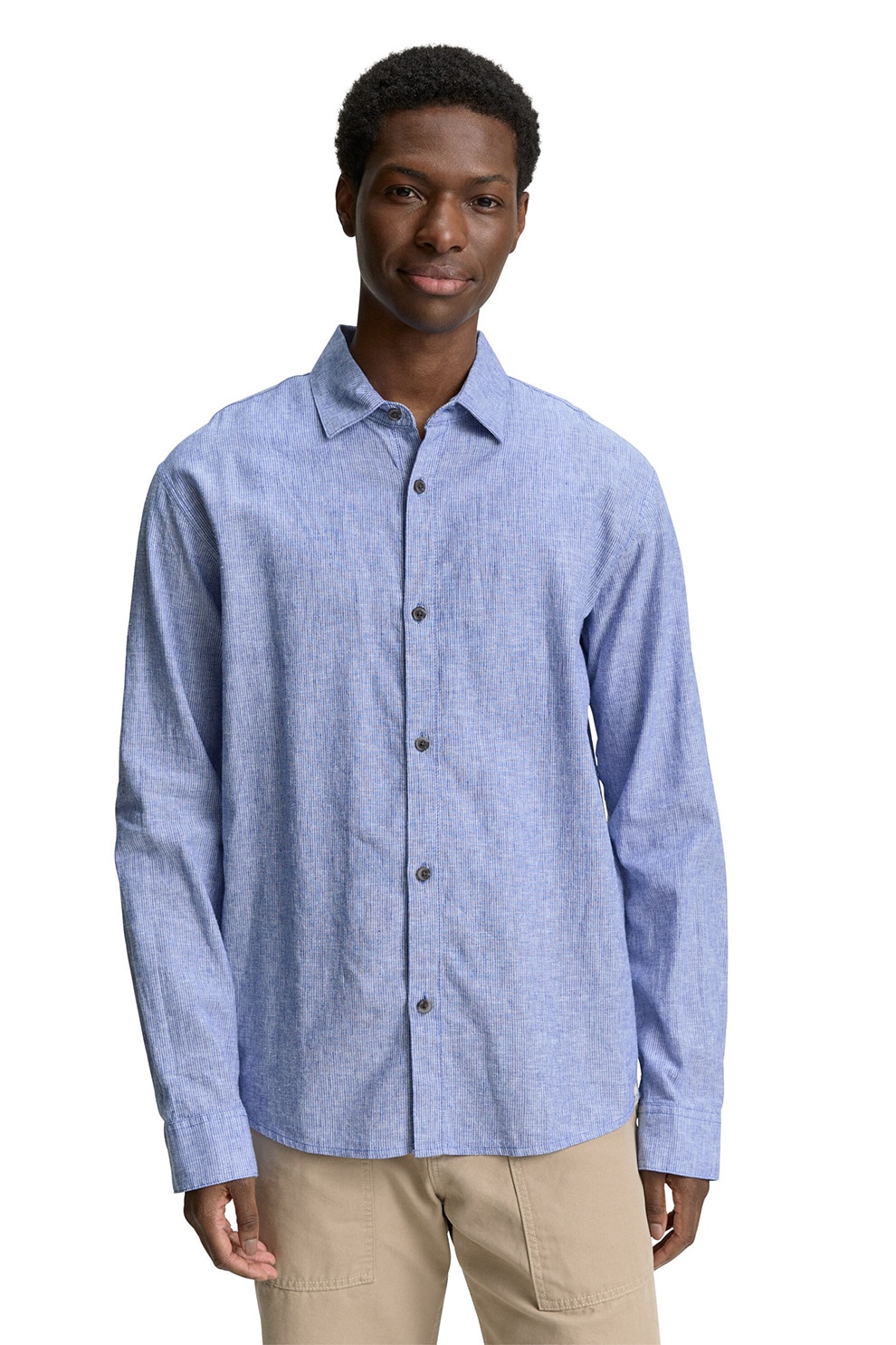 Tom Tailor, Camasa relaxed fit din amestec de in, Albastru pastel, XL