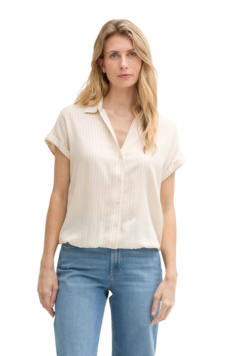 Tom Tailor, Csíkos rövid ujjú ing, Fehér/Világosbézs