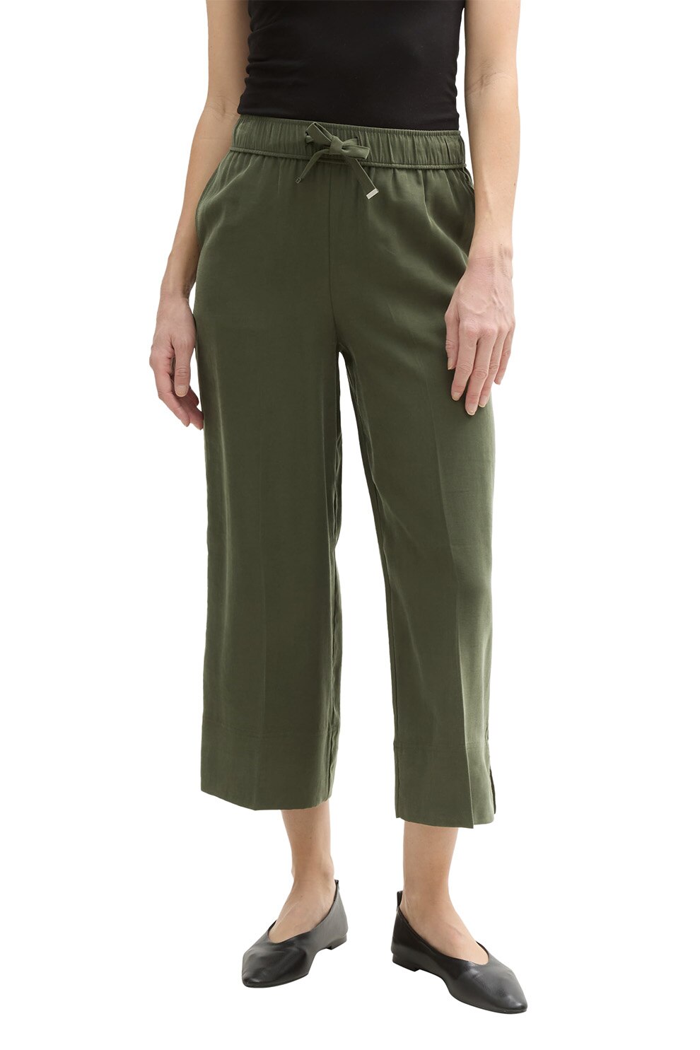 Tom Tailor, Pantaloni crop cu croiala dreapta, Kaki, W36-L28