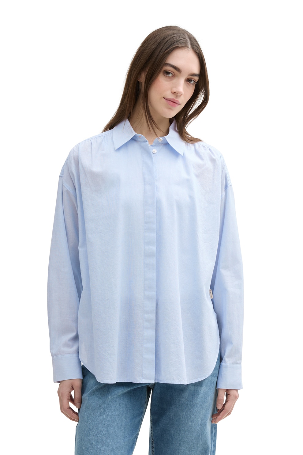 Tom Tailor, Camasa supradimensionata cu maneci lungi, Albastru deschis, S