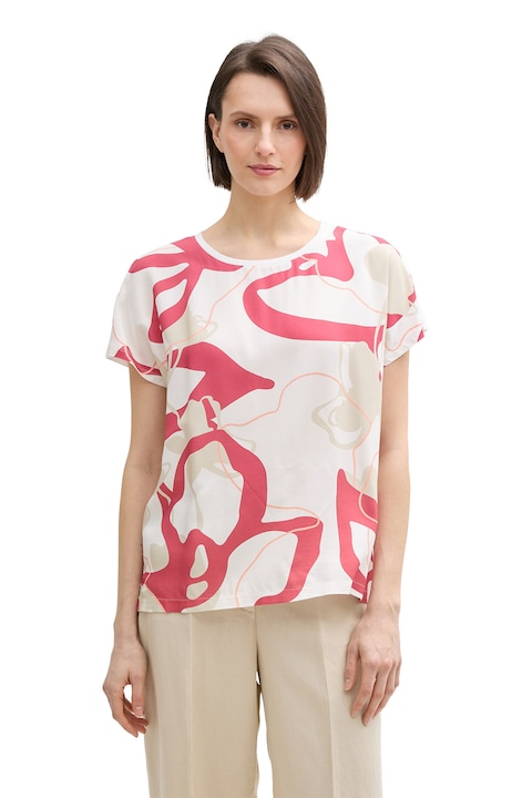 Tom Tailor, Tricou lejer din amestec de modal cu model, Alb/Roz