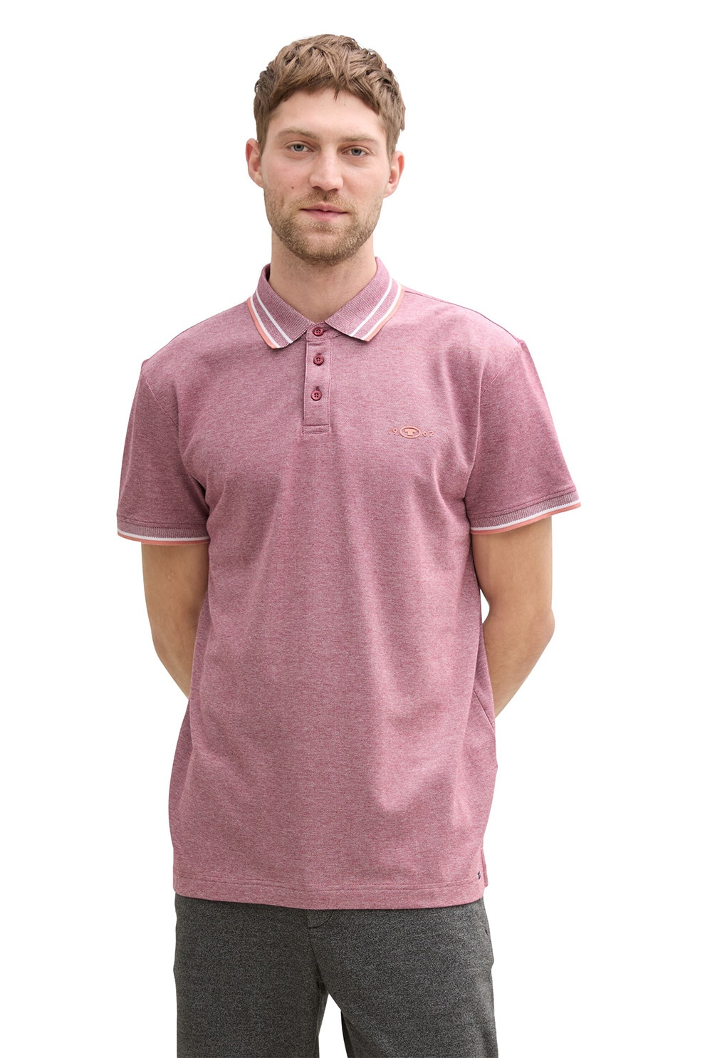 Tom Tailor, Tricou polo cu detalii contrastante, Rosu melage, L