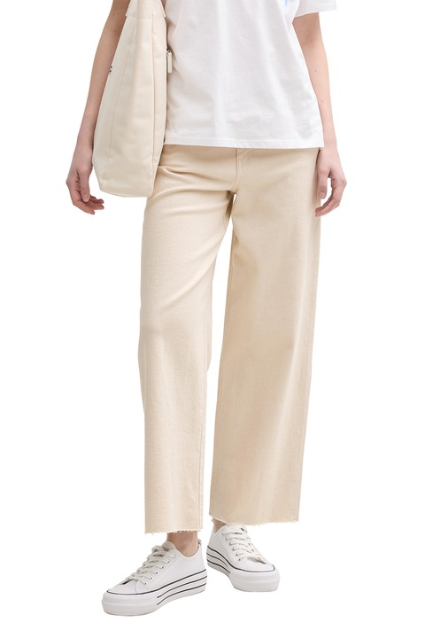 Tom Tailor, Pantaloni crop cu croiala ampla, Bej