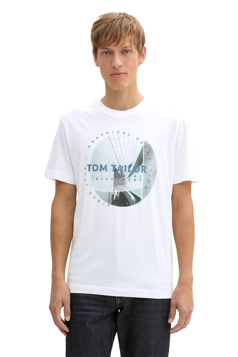 Tom Tailor, Памучна тениска с принт, Бял