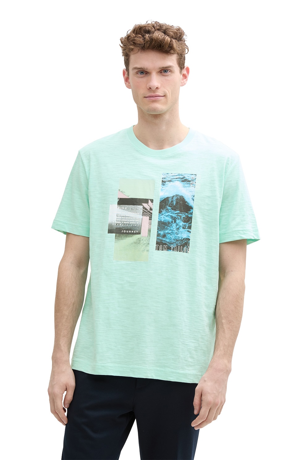 Tom Tailor, Tricou din bumbac cu imprimeu, Verde deschis, M