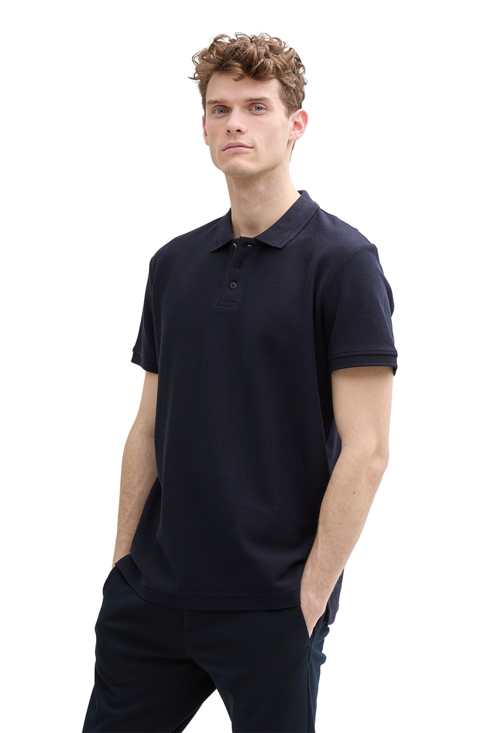 Tom Tailor, Tricou polo cu model uni, Bleumarin, M