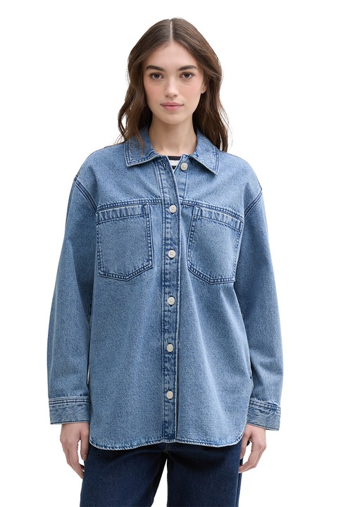 Tom Tailor, Jacheta lejera din denim cu buzunar pe piept, Albastru melange