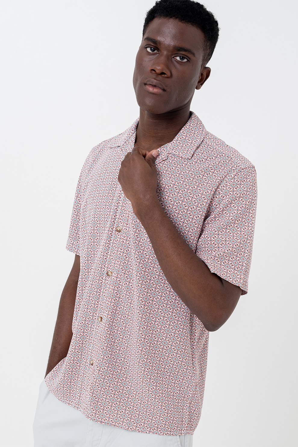 Tom Tailor, Camasa cu maneci scurte si imprimeu, Rosu, Negru, L