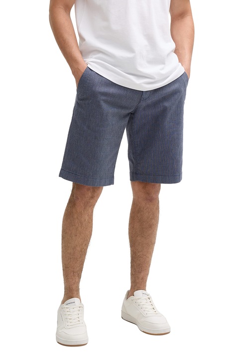 Tom Tailor, Pantaloni scurti de bumbac cu buzunare, Alb murdar/Bleumarin