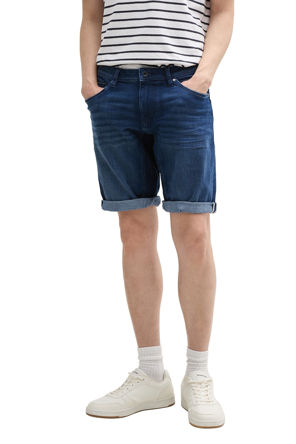 Tom Tailor, Blugi scurti, Albastru inchis melange, 34