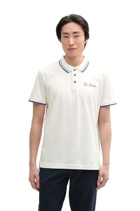 Tom Tailor, Tricou polo cu logo discret, Alb murdar