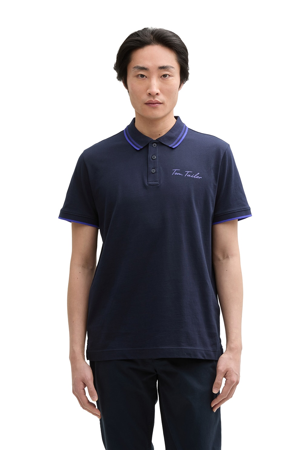 Tom Tailor, Tricou polo cu logo discret, Bleumarin, S
