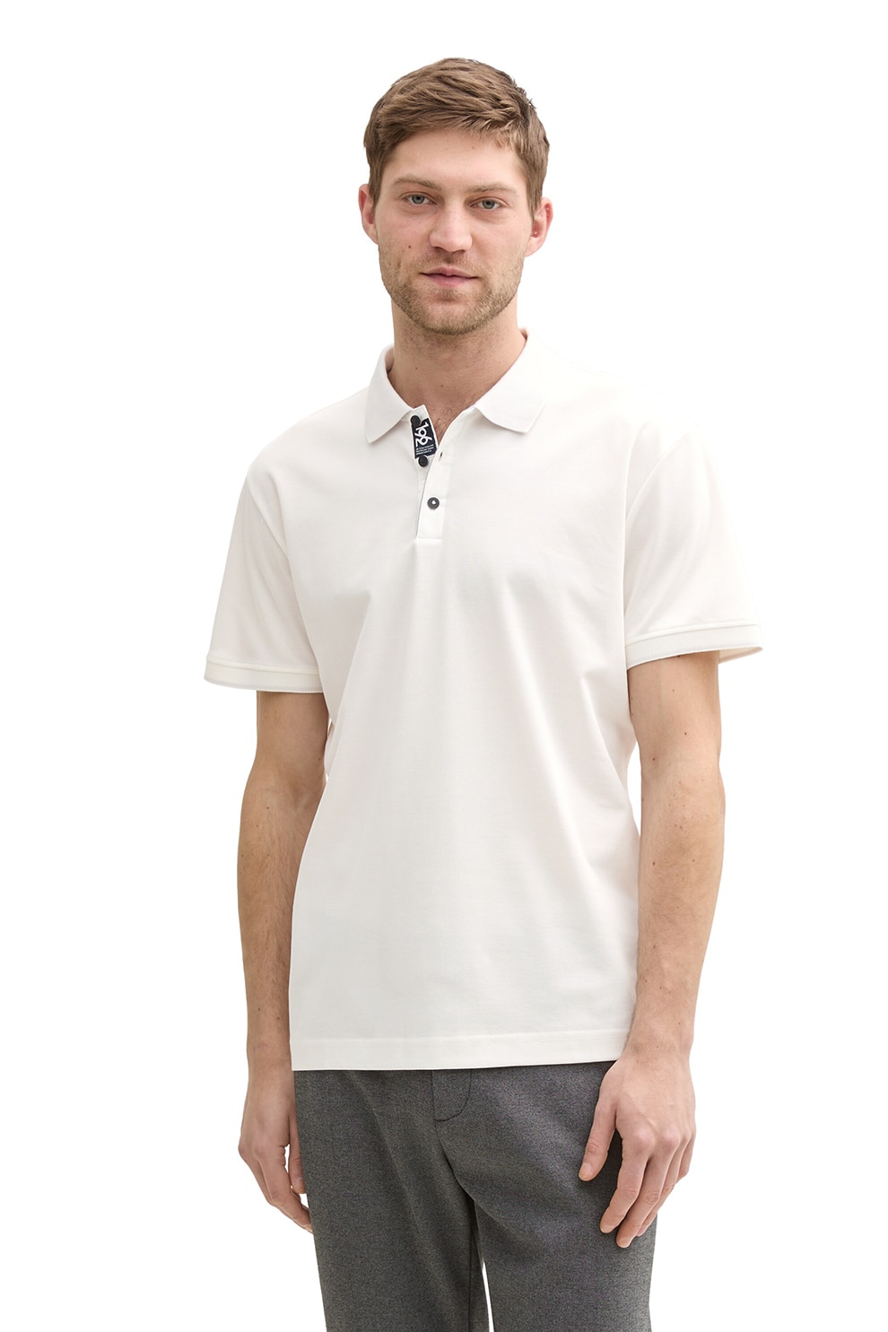 Tom Tailor, Tricou polo uni, Alb murdar, M