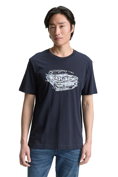 Tom Tailor, Tricou de bumbac cu imprimeu, Bleumarin