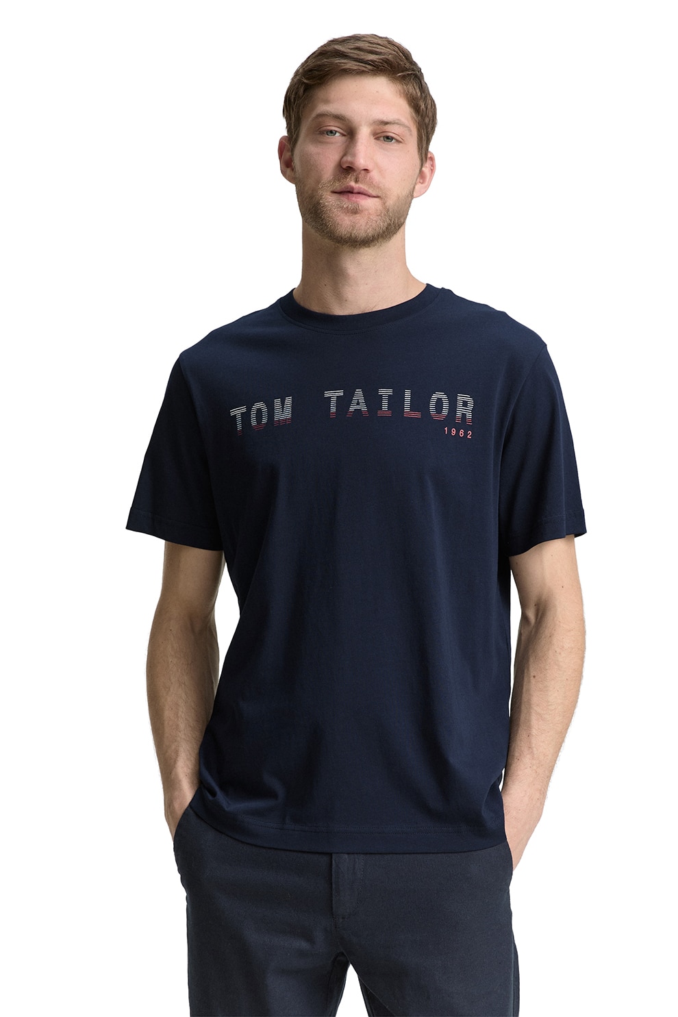 Tom Tailor, Tricou regular fit cu logo, Bleumarin, S