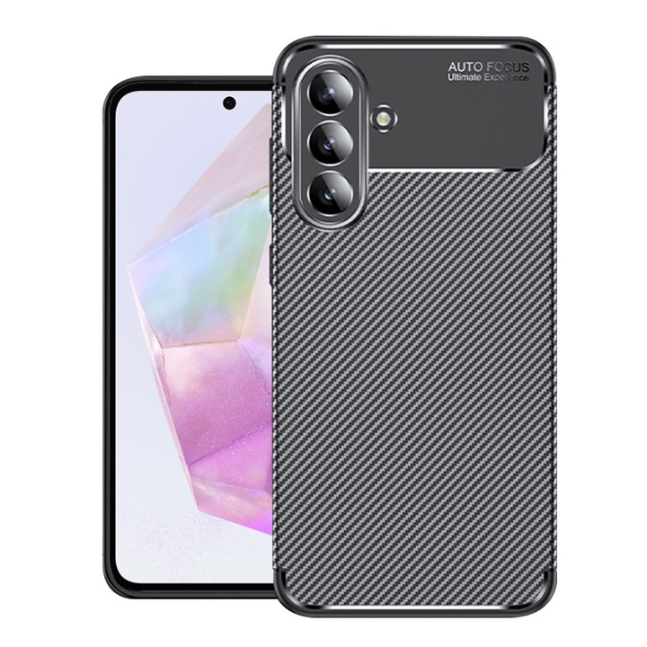 Mat-Tech védőtok kompatibilis a Samsung Galaxy A16 4G / 5G Carbon Design Autofókusz, kameravédelem, matt felület, ütés-, ujjlenyomat-, ütésálló, fekete