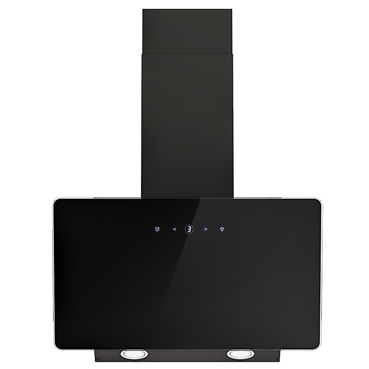 FIREGAS EBV40Z460CC декоративен аспиратор за вграждане, 60 см, Безчетков мотор, абсорбционна мощност 500 м3/ч, 3 скорости, Сензорно управление, LED осветление, Клас A++, Енергоспестяващ и безшумен, С алуминиев филтър и въгленов филтър, Черен