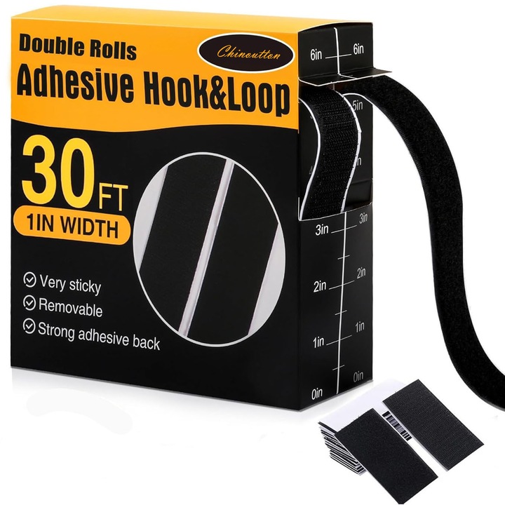 Комплект от 2 самозалепващи се велкро ленти, Chinoutton, 2,5 см x 9 м, черни