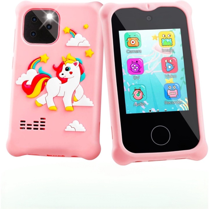 Детска камера 2.8 инча тъчскрийн две предни и задна камера розова