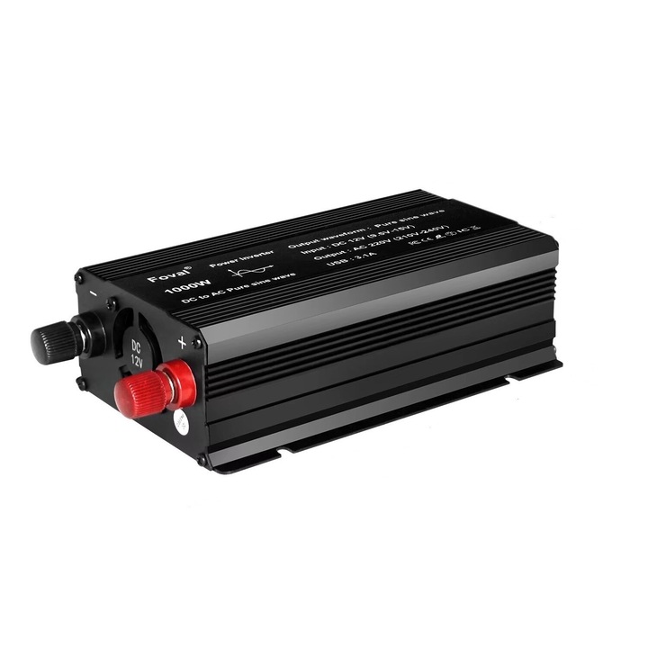 Inverter tiszta szinuszhullámú Foval 1000W 12V - 220V USB 3.1 aljzattal