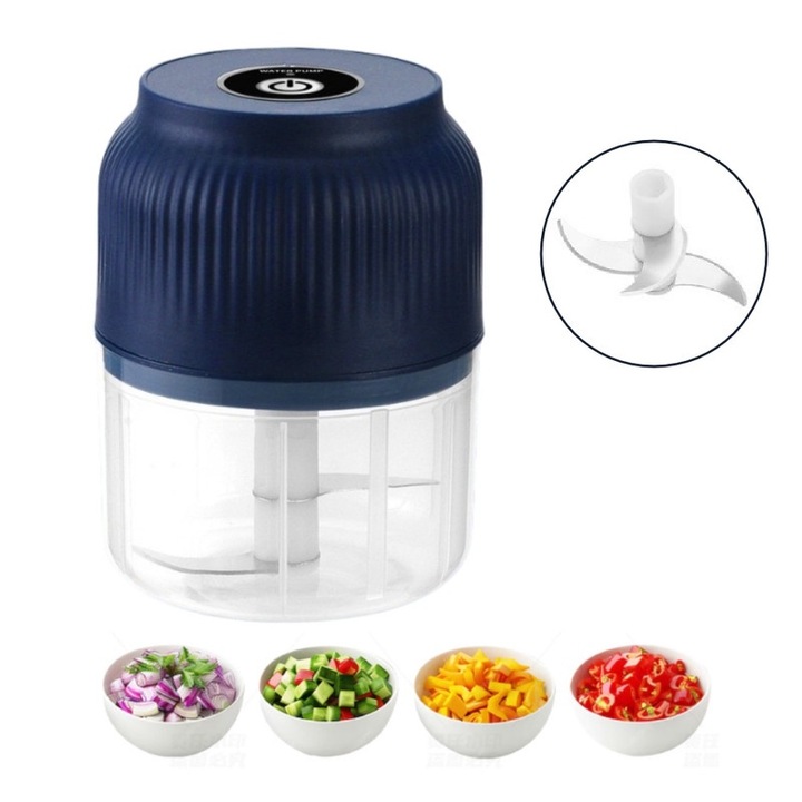 Електрически чопър 300 мл, голям капацитет, бързо нарязване, син