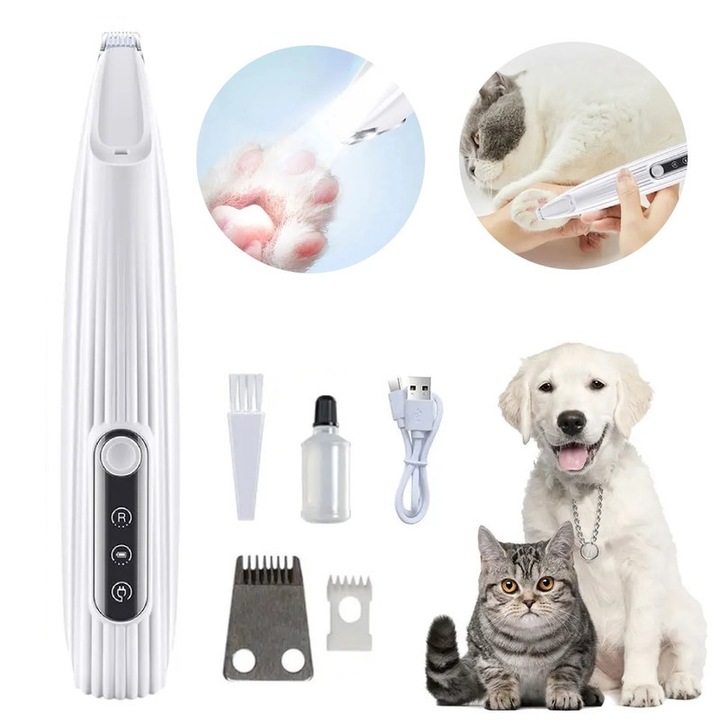 Машинка за подстригване на домашни любимци, LED, 16x3см, бяла