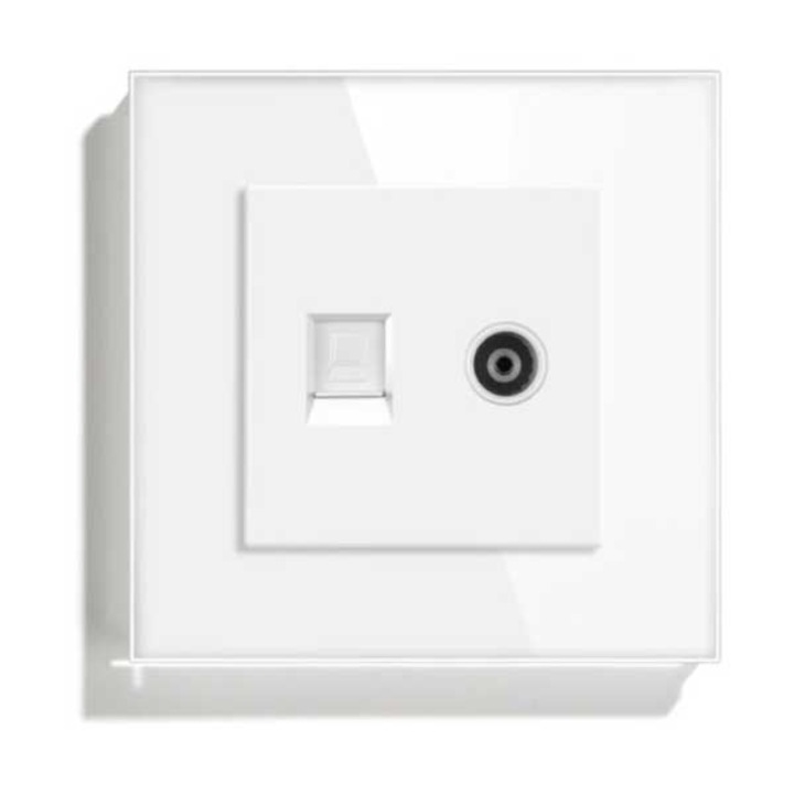 Priza TV + Internet RJ45, Cat6, Rama sticla securizata, Classlights, Alb