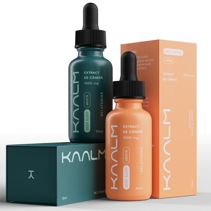 Ulei CBD 10mg cu melatonina (gust menta) + Ulei CBD10 mg cu Chaste Berry si Shatavari, Kaalm PMS Control (gust Cirese)