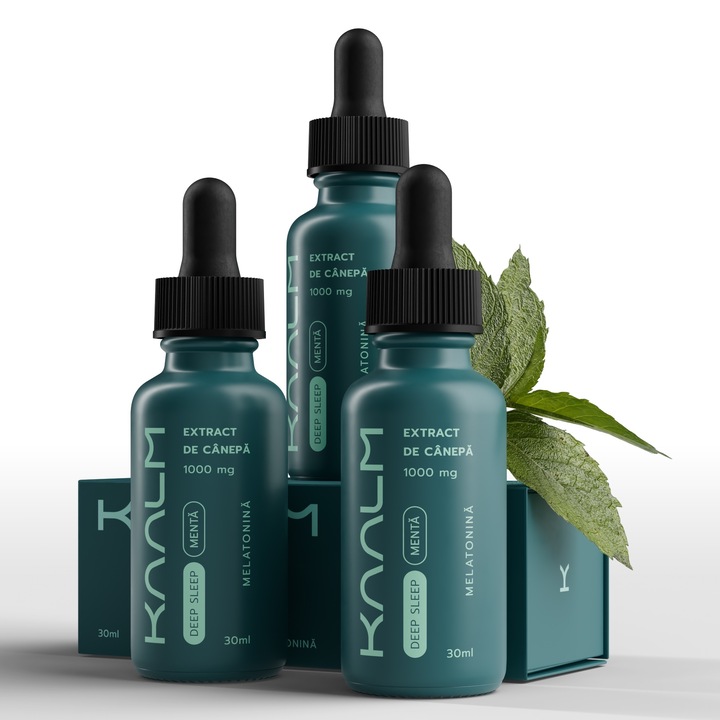 3X Ulei CBD 10 mg cu melatonina cu gust de menta, Kaalm Deep Sleep, 30 ml