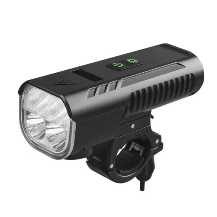 Far LED pentru bicicleta, trotineta, 4 leduri, acumulator 4400mAh, claxon, 130 decibeli, 8 moduri de iluminare, afisat baterie, BZRSH