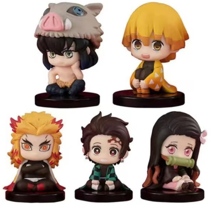 Set 5 figurine Demon Slayer, Kamado Tanjiro, Kyojuro Rengoku, Kamado Nezuko, Zenitsu Agatsuma, Inosuke Hashibira, material sigur, multicolor,5.5 cm
