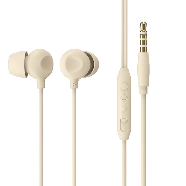 Vezetékes fejhallgató, In-Ear, hangerő-/hívásszabályzó, bézs