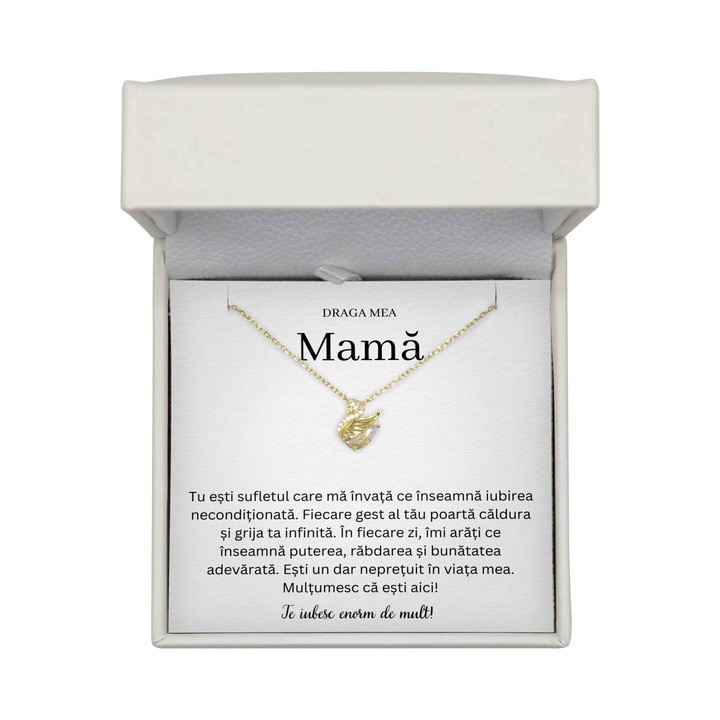 Set Colier Cadou Pentru Mama, Colier Argint 925, Placat Cu Aur 14K, Cutie LED Premium, Cartonas Cu Mesaj, Lantisor Lebada