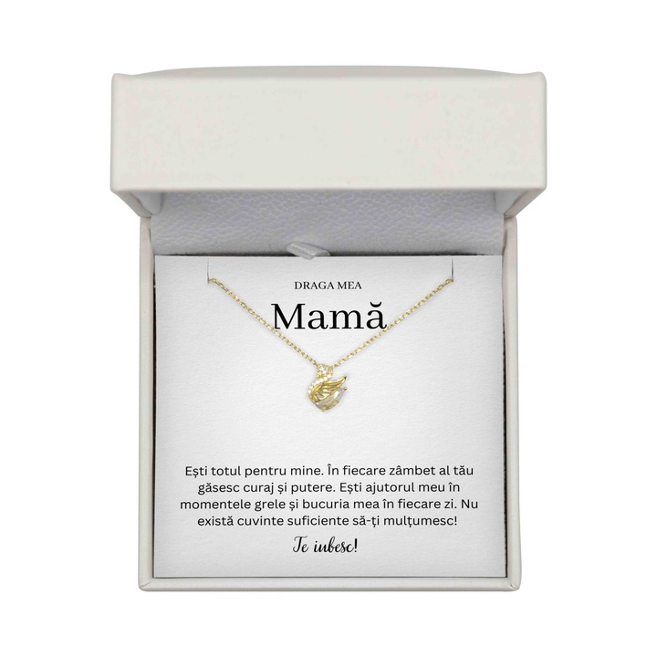 Set Colier Cadou Pentru Mama, Colier Argint 925, Placat Cu Aur 14K, Cutie LED Premium, Cartonas Cu Mesaj Pentru Mama, Lantisor Lebada