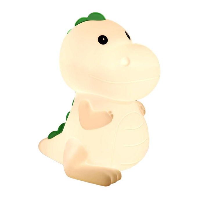 Lampa de veghe pentru copii, model dinozaur, 7 moduri de lumina, 2000 mAh, 138x135x85mm, set cu cablu USB