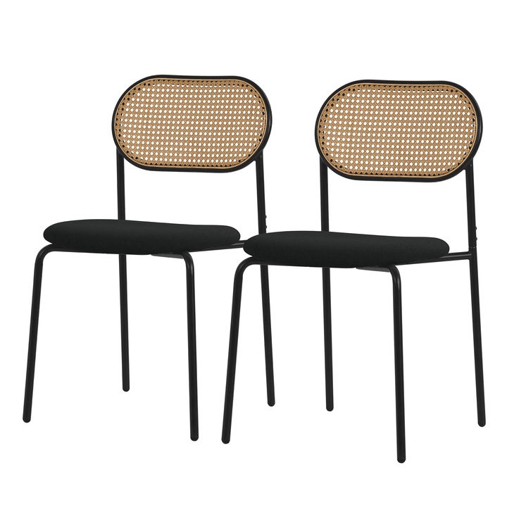 Set 2 scaune dining ML-Design, negru, poliester, 46x47x80.5 cm, cadru otel, design modern, usor de asamblat